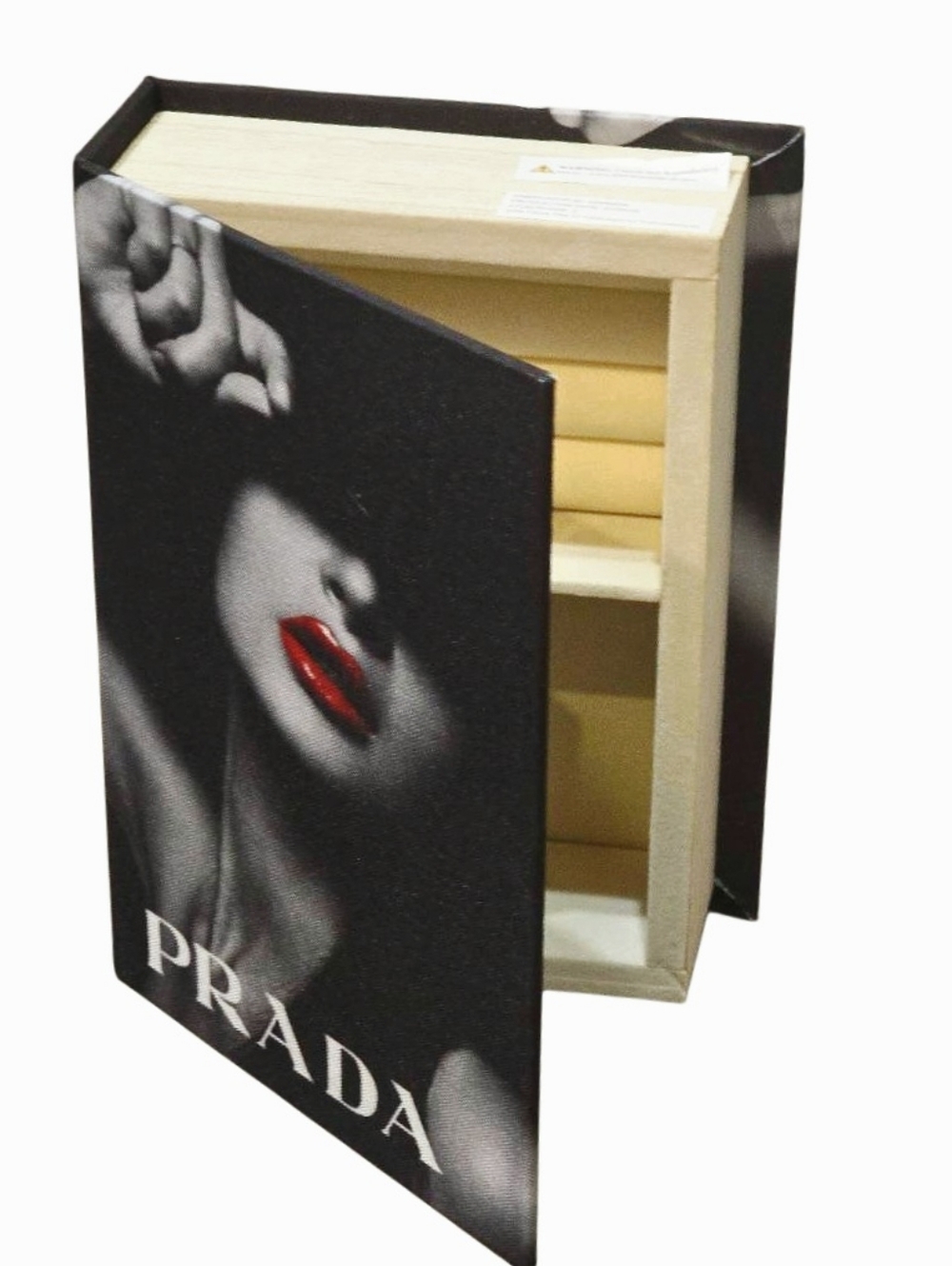 At Home PRADA Red Lip Accent Book Shaped Jewelry Organization Decorative Box